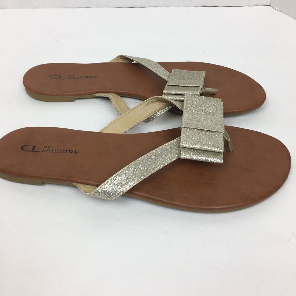 Chinese Laundry Gold Glitter Bow Flip Flop 9.5